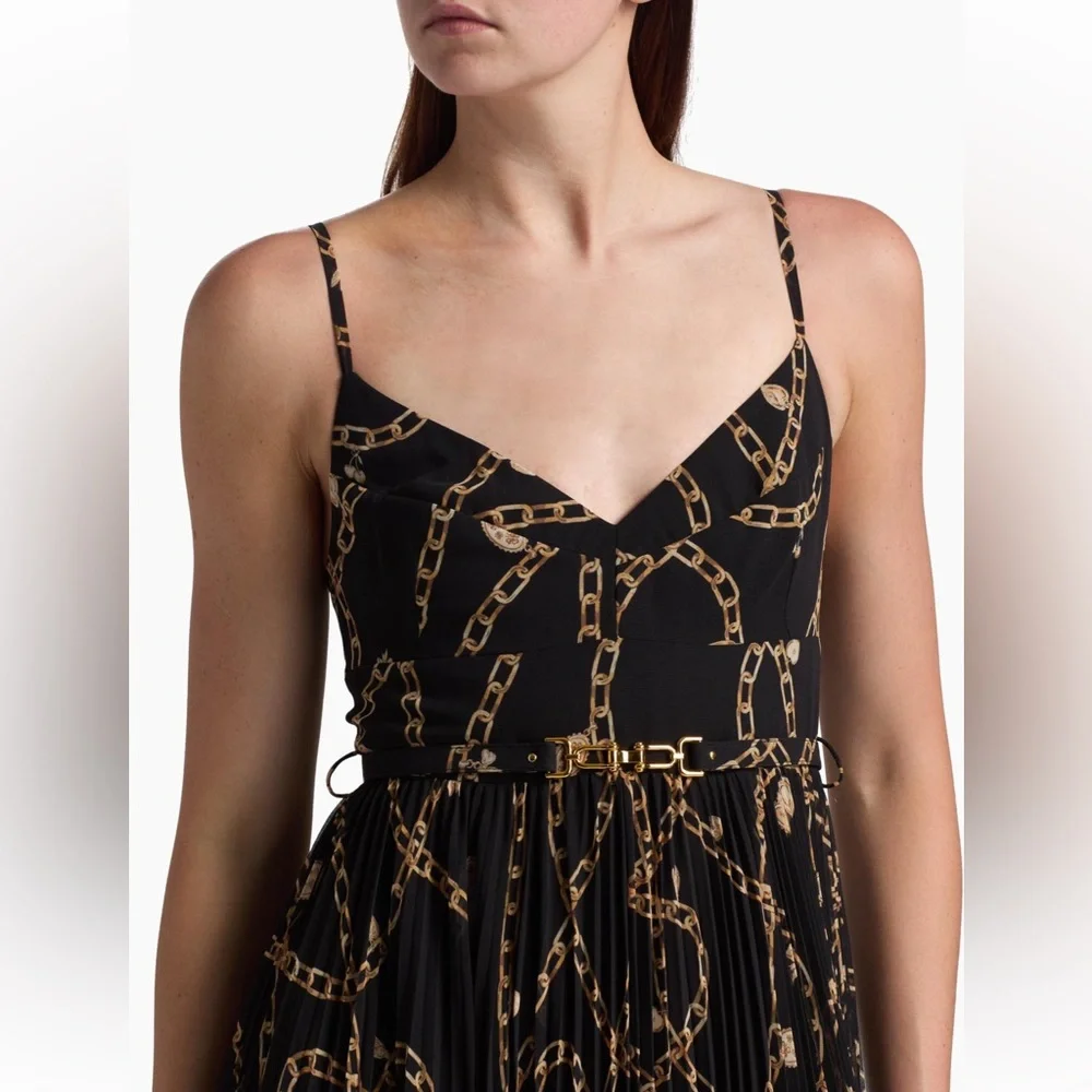 Zimmermann Sunray Pleated Picnic Midi Dress Black Chain-Print Spaghetti Strap 1 - Picture 10 of 16